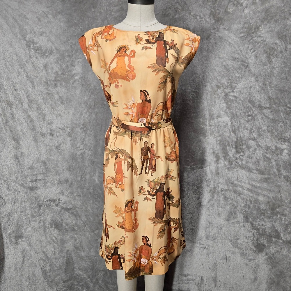 Vintage Matson Dress Women S Tan Hawaiian Handmade Altered Retro John Kelly Art